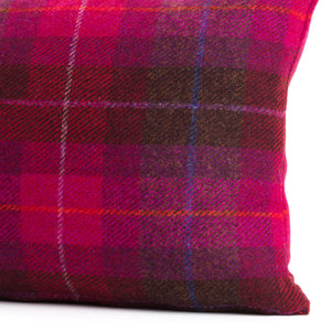 Burgundy Red and Pink Checked Harris Tweed Rectangle Scatter Cushion from the Outer Hebrides - DETAIL