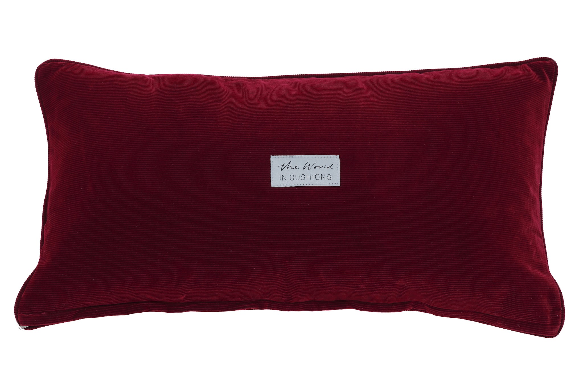 Burgundy Red Corduroy Scatter Rectangle Cushion from Uzbekistan - BACK
