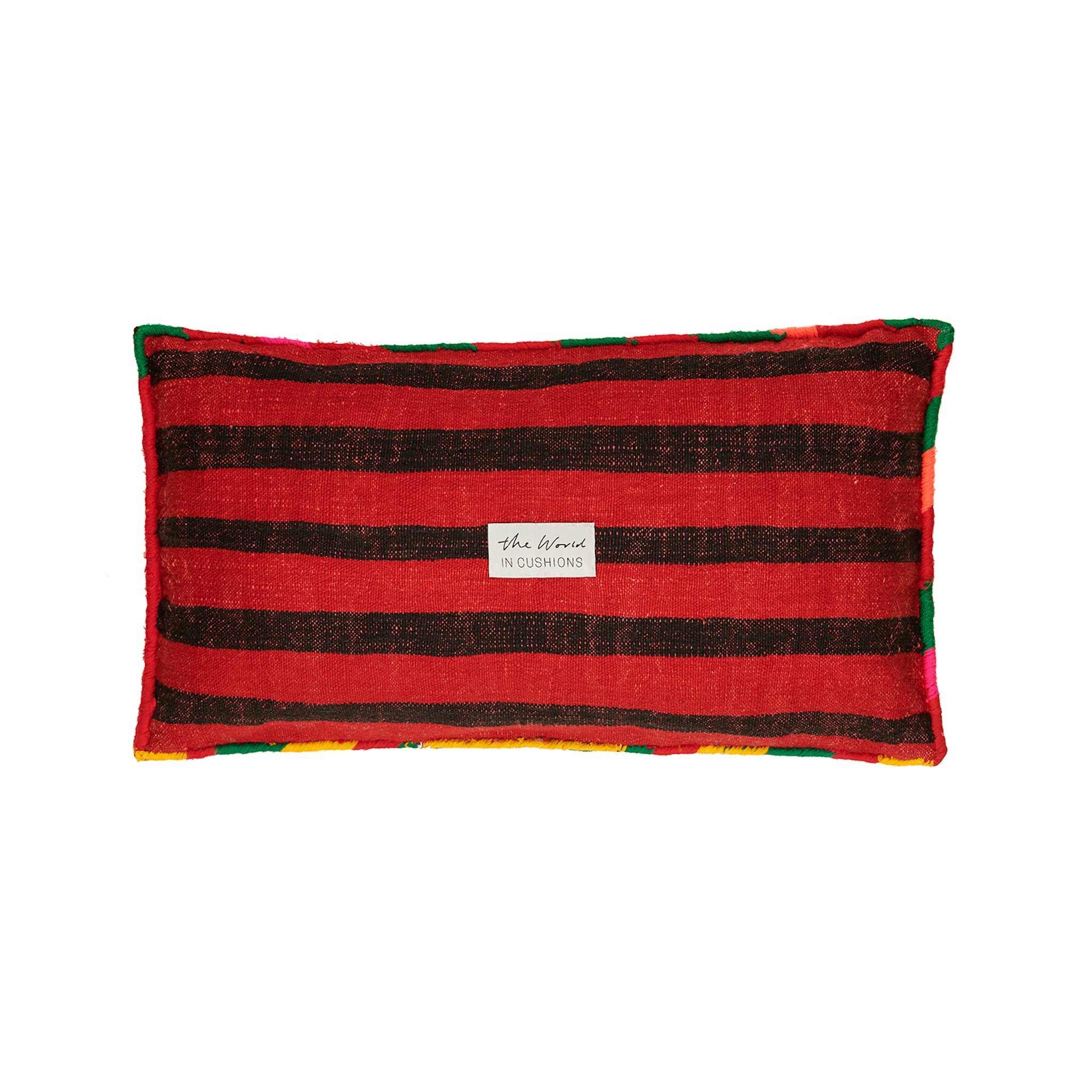 Red and Black Striped Hand Woven Kilim Scatter Rectangle Cushion from Morocco - BACK