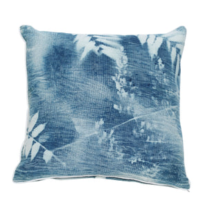 Navy Blue with Faded Leaf Pattern Hand Dyed Square Scatter Cushion from Bali, Indonesia - FRONT