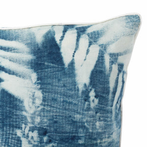 Navy Blue with Faded Leaf Pattern Hand Dyed Square Scatter Cushion from Bali, Indonesia - DETAIL