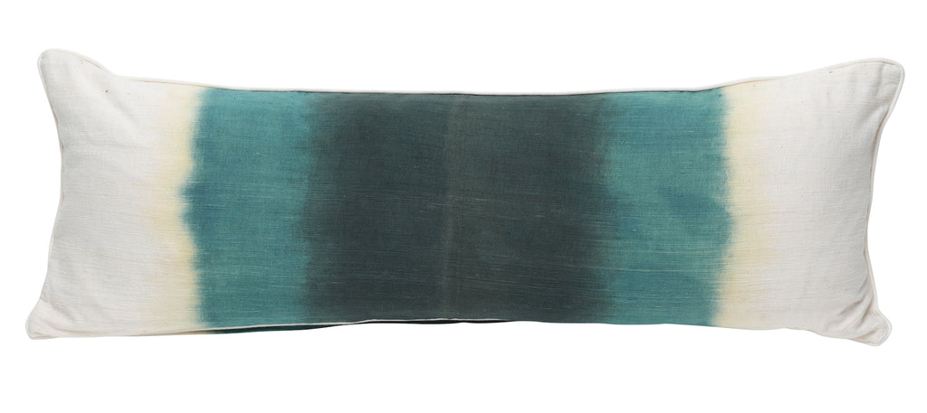 Green and Cream Hand Dyed Large Bolster Rectangle Cushion from Bali -  FRONT