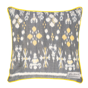 Grey, White and Yellow Ikat Scatter Square Cushion from Bali - BACK