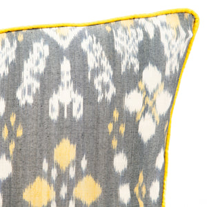 Grey, White and Yellow Ikat Scatter Square Cushion from Bali - DETAIL