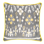 Grey, White and Yellow Ikat Scatter Square Cushion from Bali - FRONT
