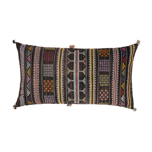 Black with Multicoloured Patterns Cactus Silk Large Moroccan Rectangle Floor Cushion - FRONT