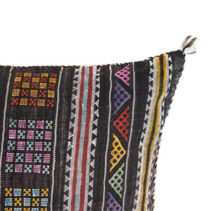 Black with Multicoloured Patterns Cactus Silk Large Moroccan Rectangle Floor Cushion - DETAIL