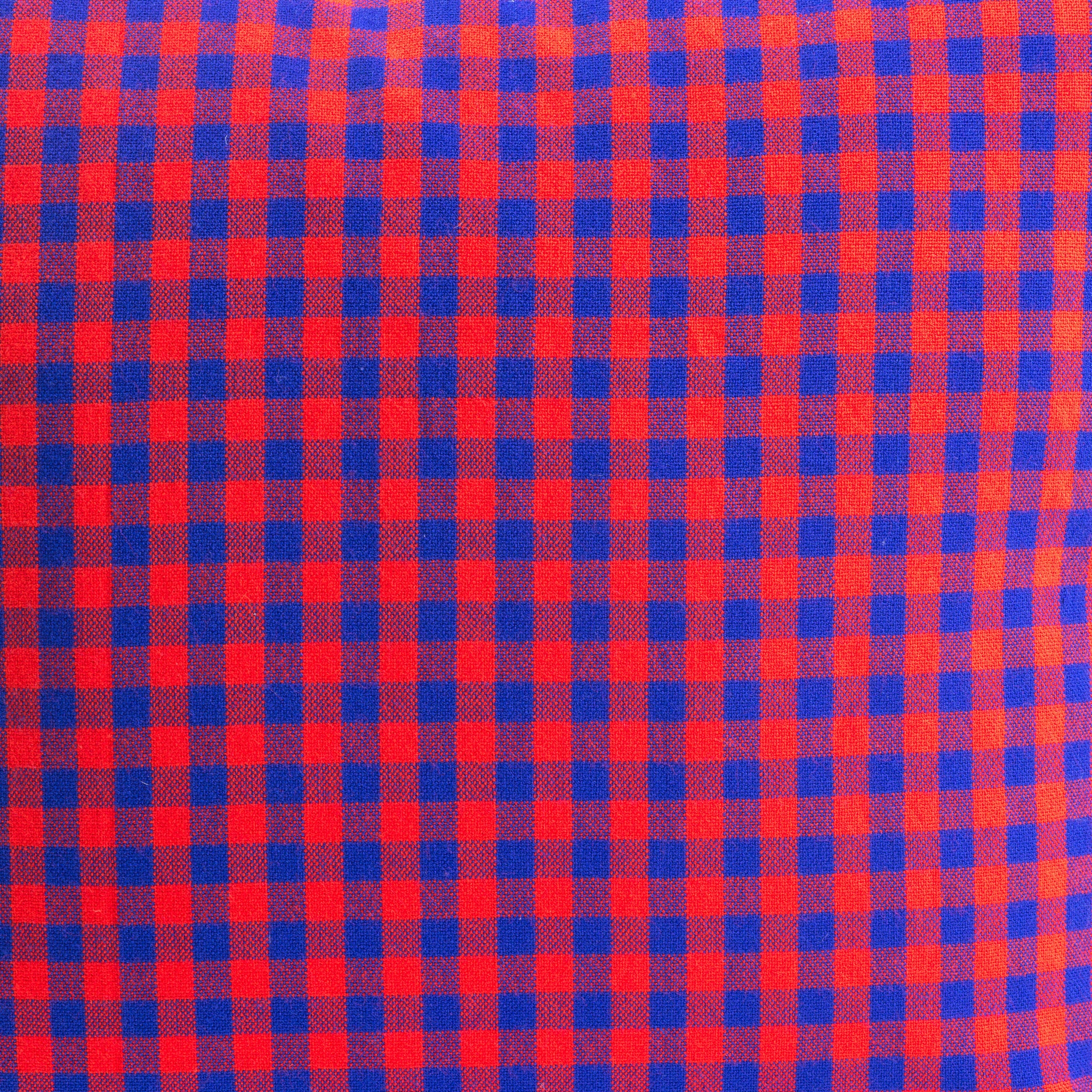 Blue and Red Checked African Maasai Blanket Square Scatter Cushion from Kenya -  DETAIL