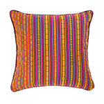 Gold, Burgundy Red and Blue Striped Handwoven Scatter Square Cushion from Bhutan - FRONT