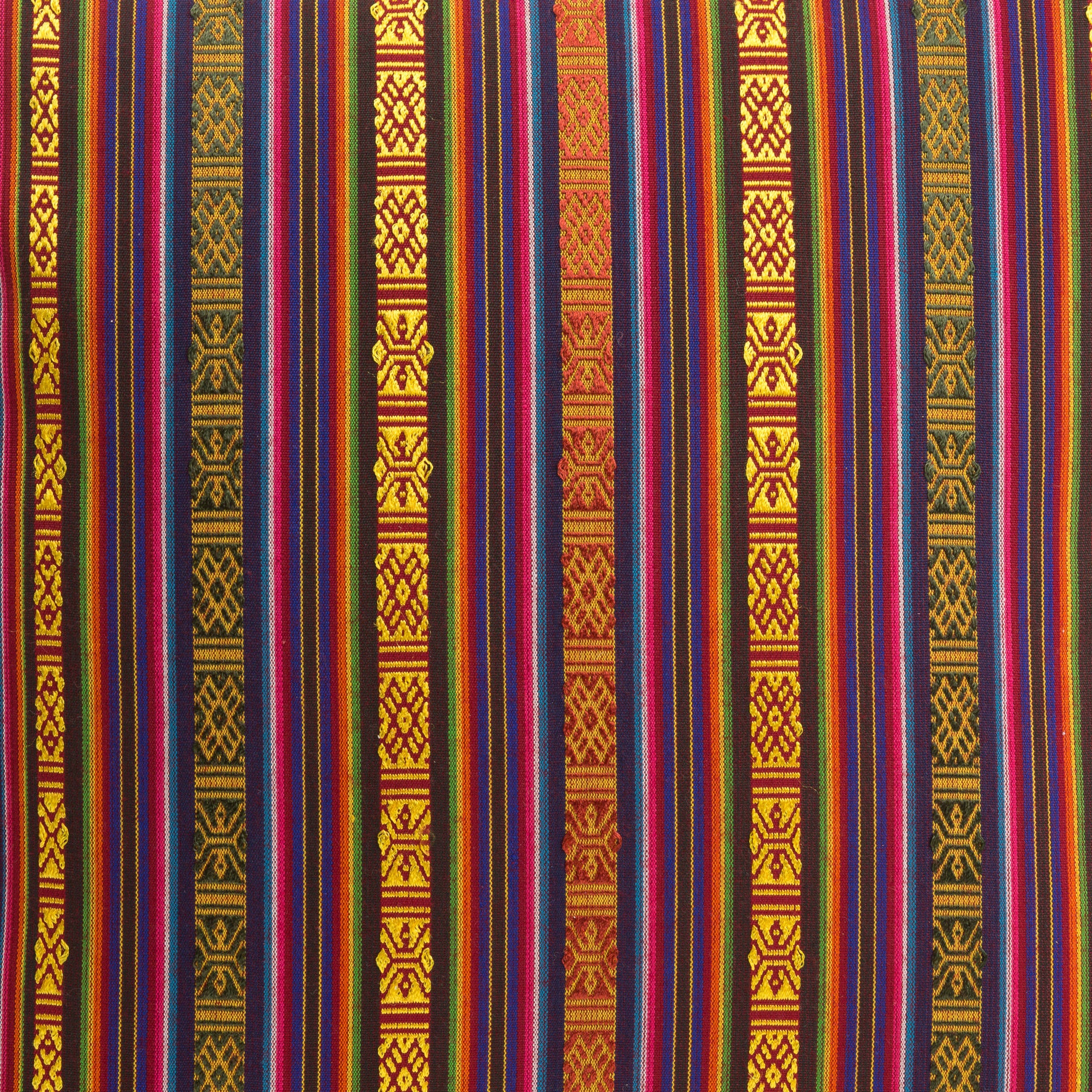 Gold, Burgundy Red and Blue Striped Handwoven Scatter Square Cushion from Bhutan - DETAIL