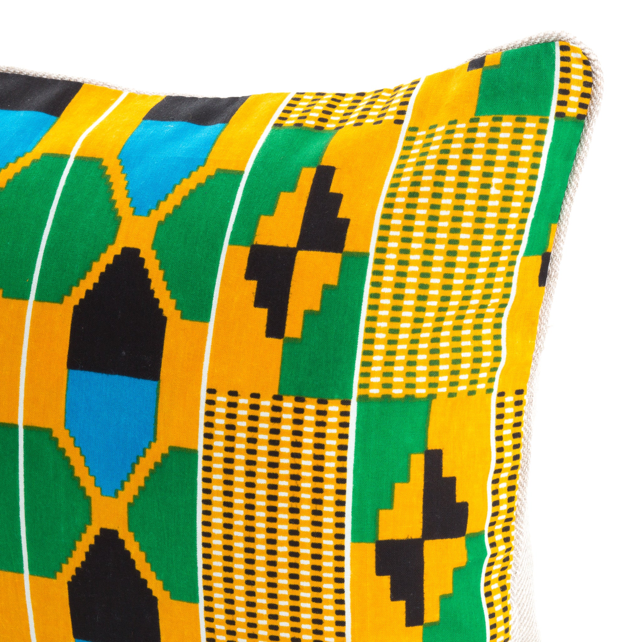 Kente/Ghana/Cotton/Scatter/Cushion/Pattern/Green/Blue/Black/Orange/Detail