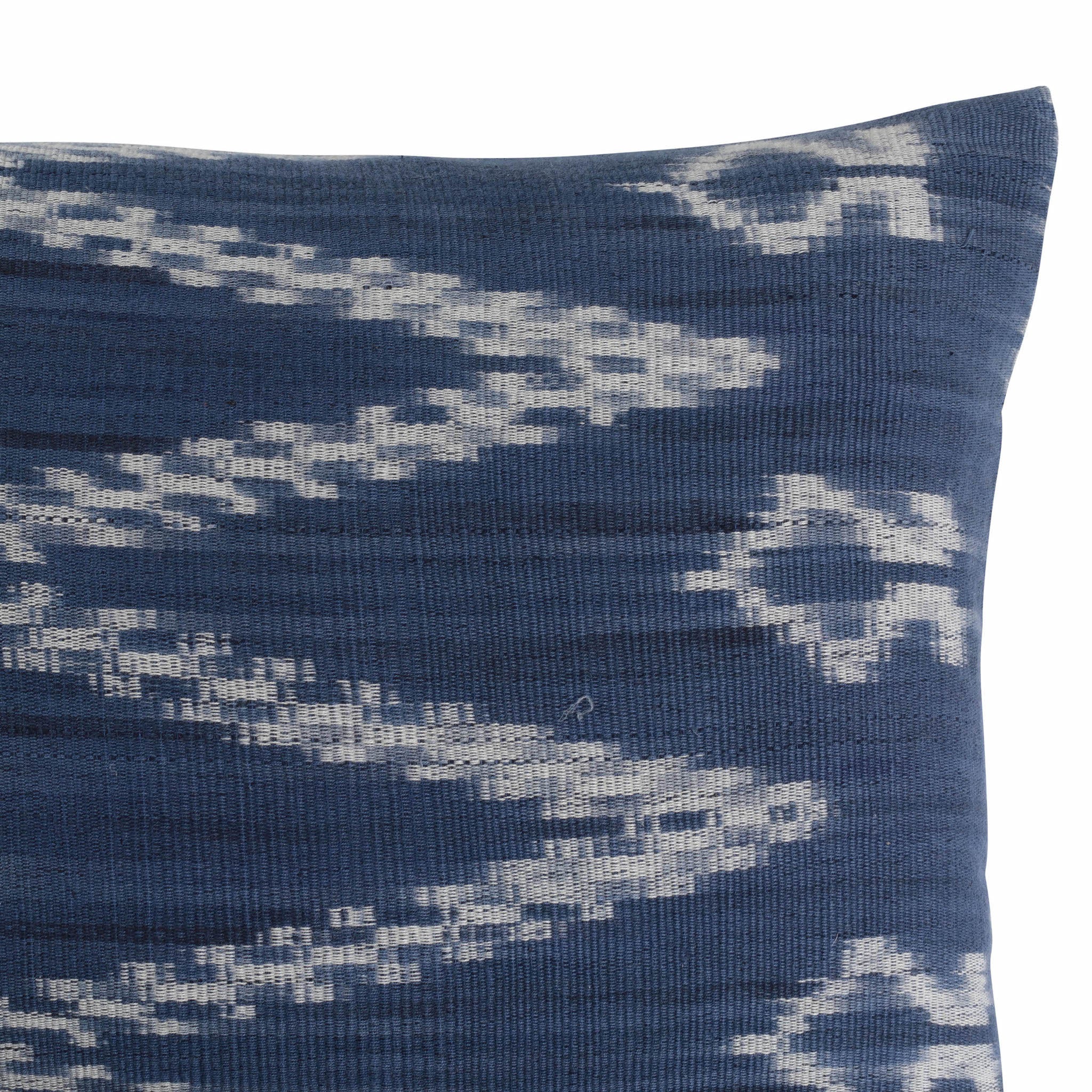 Navy Blue and White Hand Woven Ikat Rectangle Scatter Cushion from Bali, Indonesia - DETAIL
