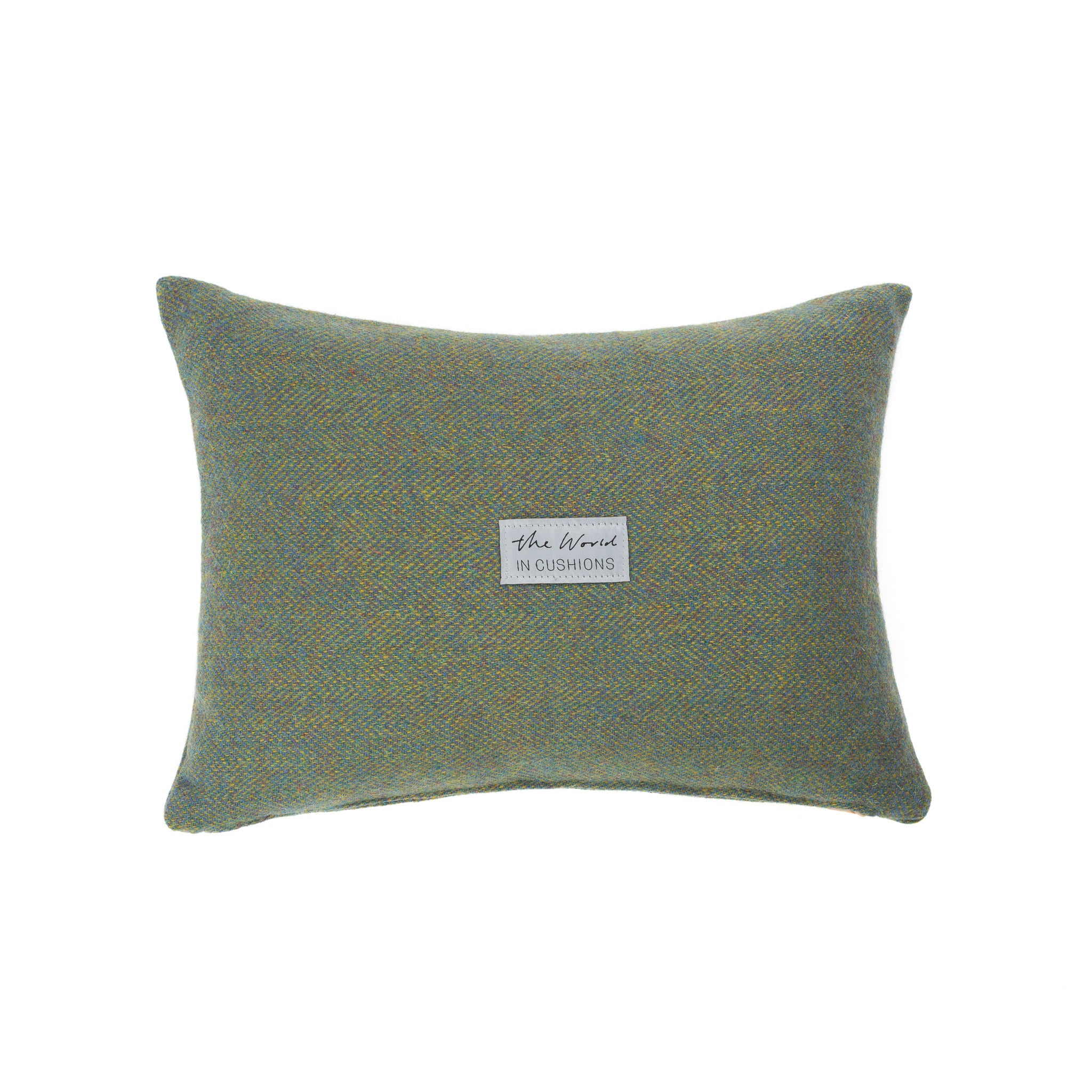 Pale Green Herringbone Harris Tweed Scatter Rectangle Cushion from the Outer Hebrides -  BACK
