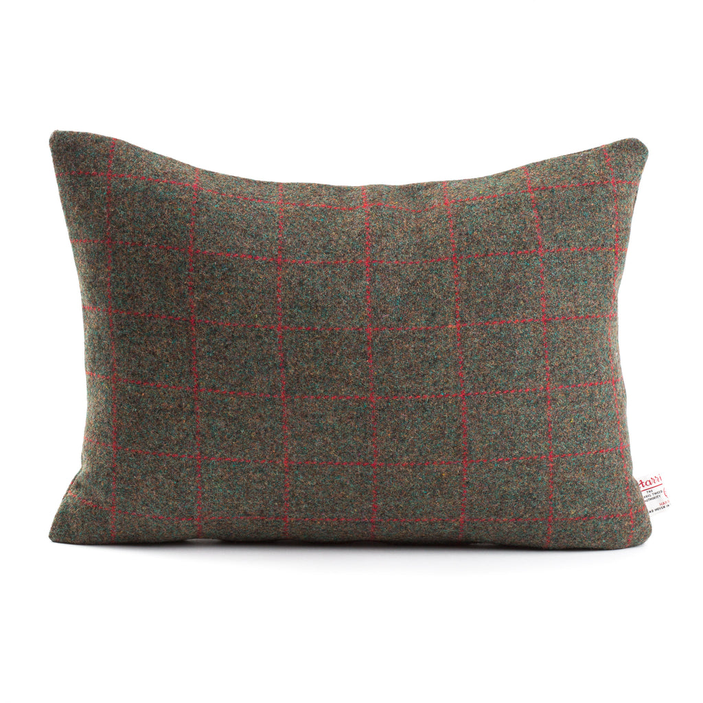 Brown and Red Checked Harris Tweed Rectangle Scatter Cushion from the Outer Hebrides - FRONT
