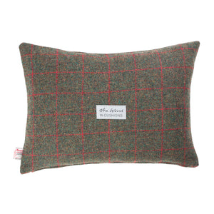 Brown and Red Checked Harris Tweed Rectangle Scatter Cushion from the Outer Hebrides - BACK