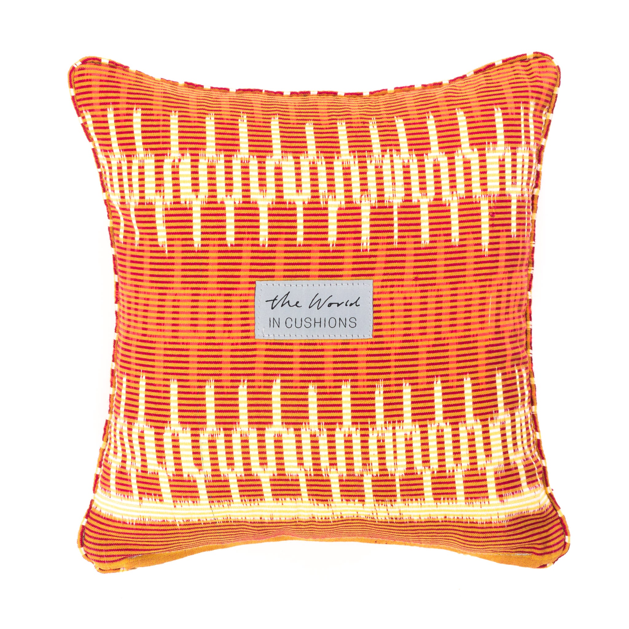 Orange and Cream Patterned Ikat Square Scatter Cushion from Bali, Indonesia- BACK