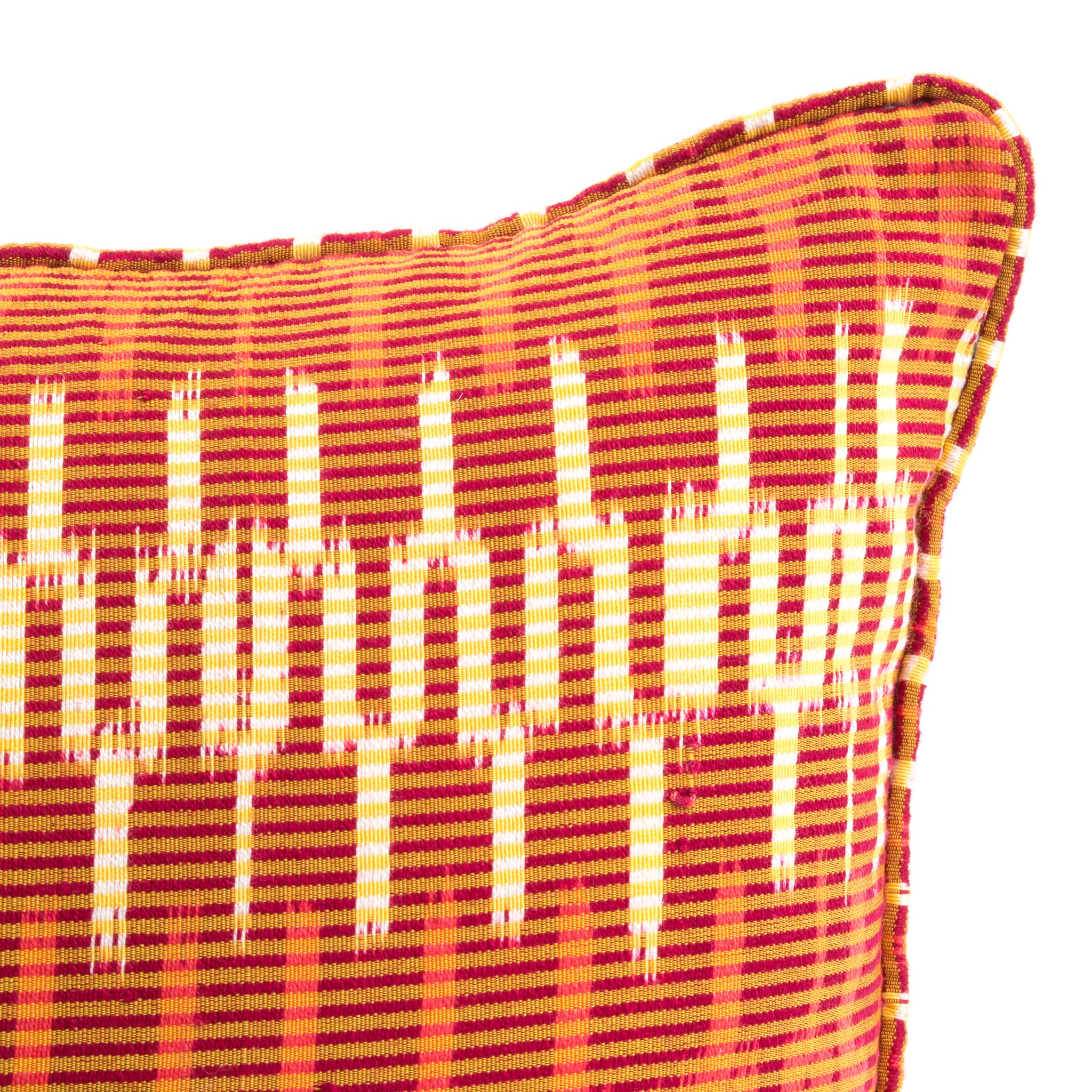 Orange and Cream Patterned Ikat Square Scatter Cushion from Bali, Indonesia- DETAIL