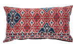 Red, Blue and White Hand Woven Vintage Ikat Rectangle Scatter Cushion from Bali, Indonesia - FRONT
