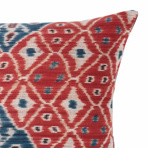 Red, Blue and White Hand Woven Vintage Ikat Rectangle Scatter Cushion from Bali, Indonesia - DETAIL