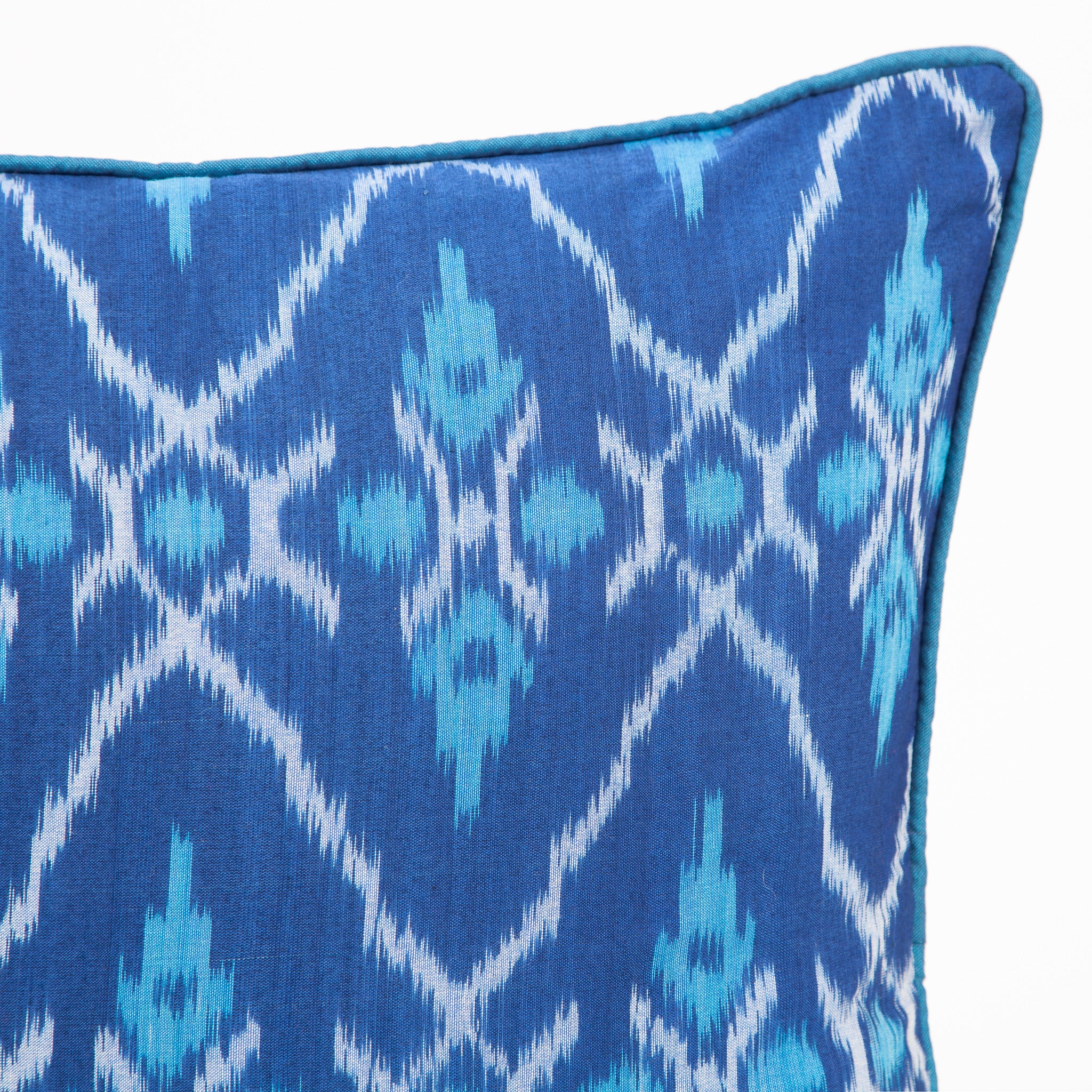 Blue & Turquoise Square / Scatter Ikat Cushion from Bali - DETAIL