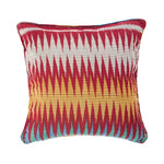 Burgundy Red, White and Yellow Patterned Square Scatter Ikat Cushion from Bali - FRONT