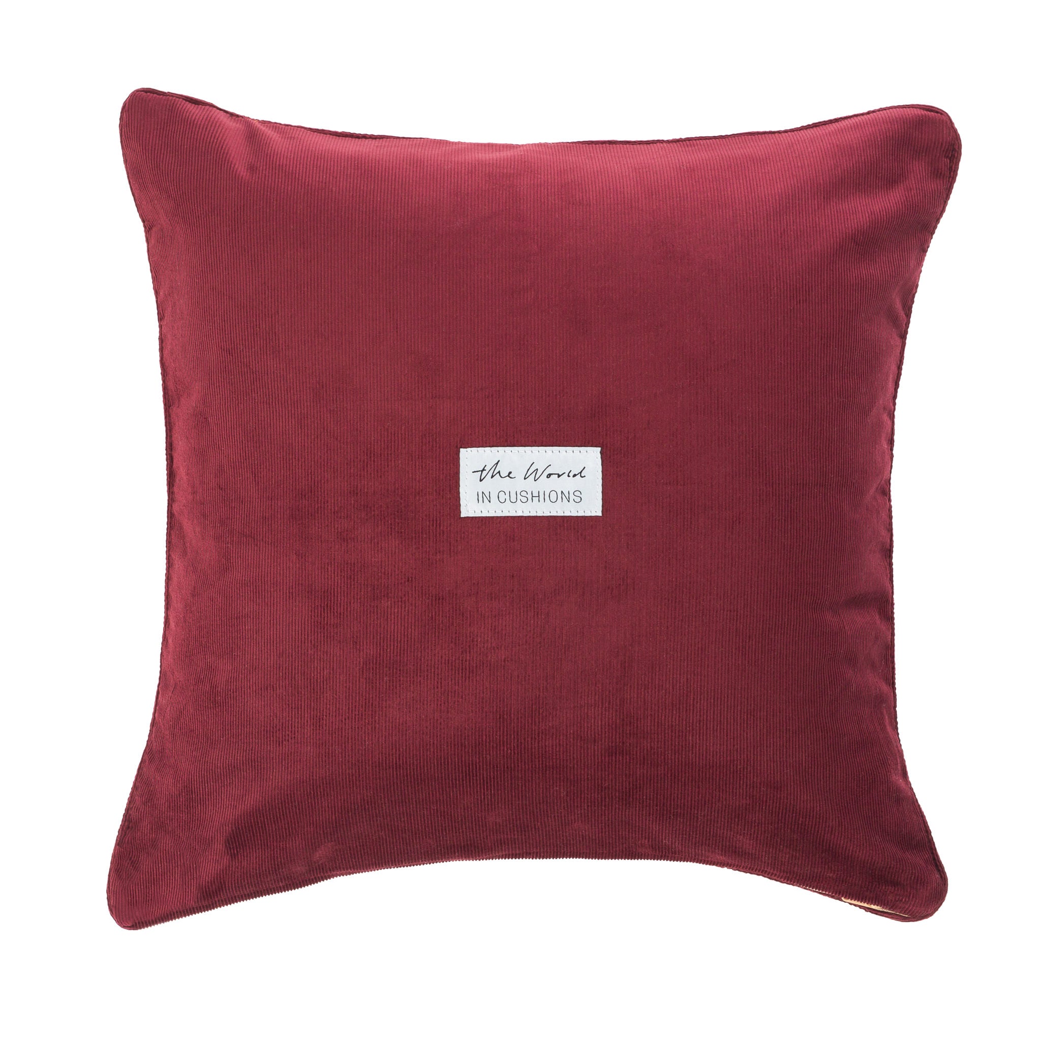 Burgundy Red and Corduroy Handwoven Square / Scatter Cushion from Bhutan - BACK