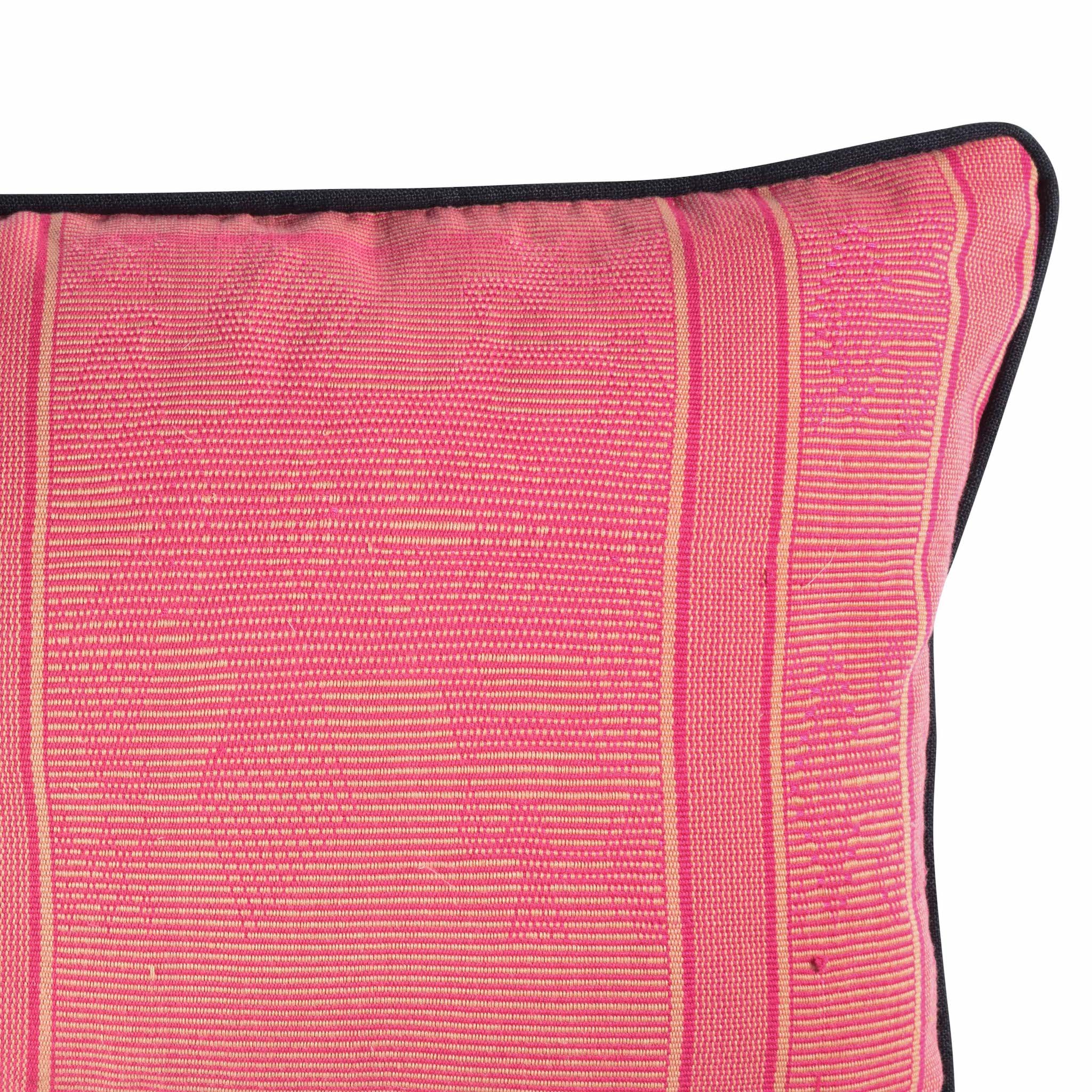 Fuchsia Pink Hand Embroidered Tribal Scatter Rectangle Cushion - DETAIL