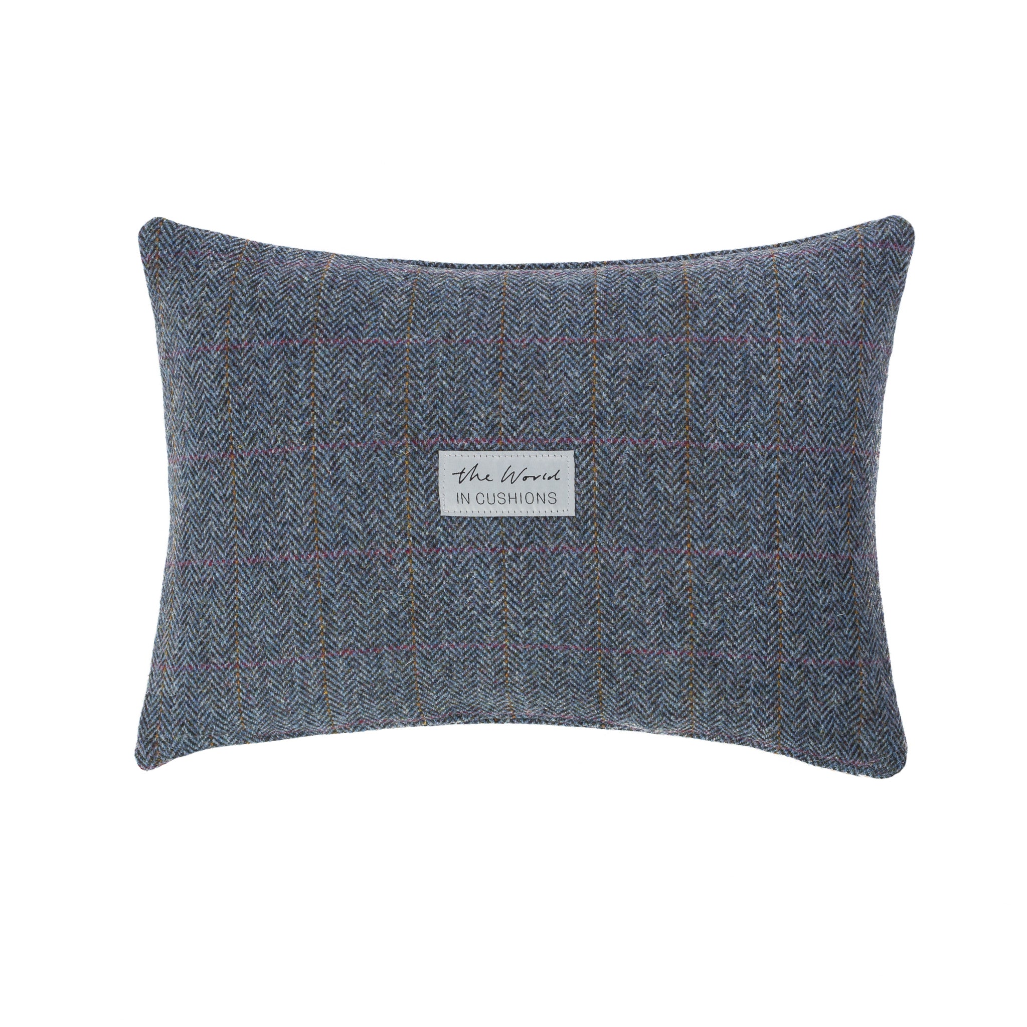 Navy Blue Herringbone Harris Tweed Scatter Rectangle Cushion from the Outer Hebrides -  BACK