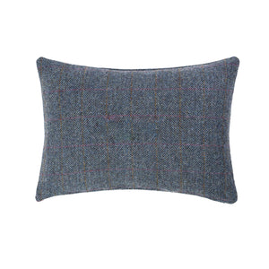 Navy Blue Herringbone Harris Tweed Scatter Rectangle Cushion from the Outer Hebrides -  FRONT