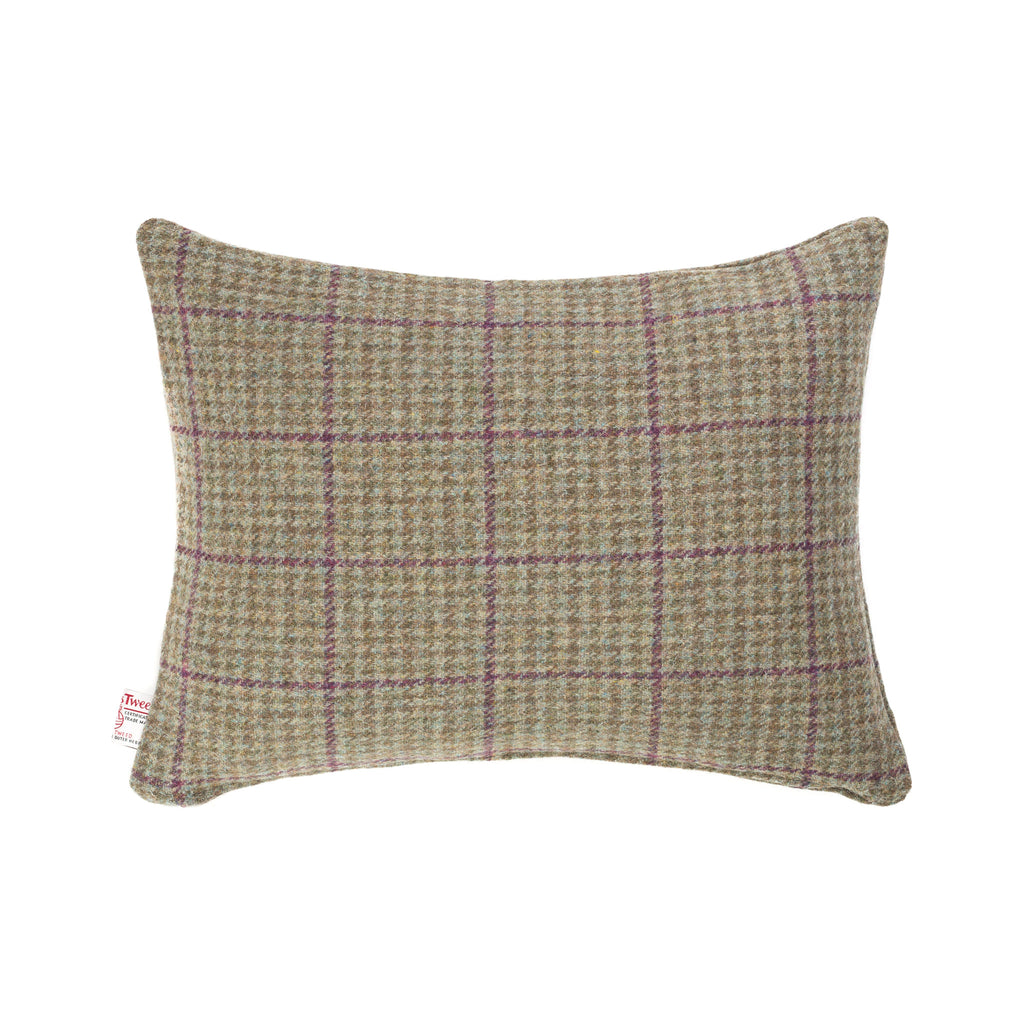 Beige and Purple Checked Houndstooth Harris Tweed Scatter Rectangle Cushion from the Outer Hebrides - FRONT