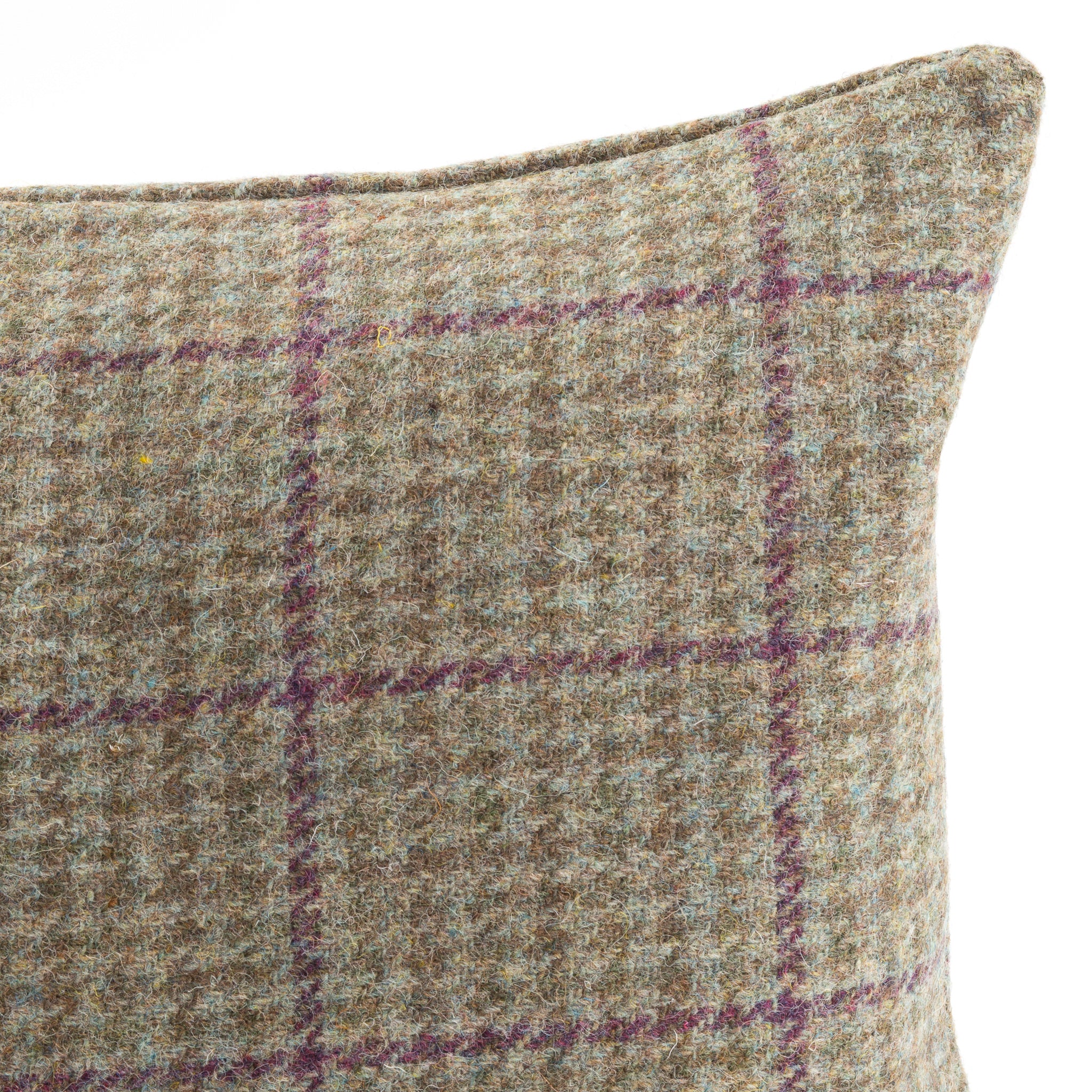 Beige and Purple Checked Houndstooth Harris Tweed Scatter Rectangle Cushion from the Outer Hebrides - DETAIL