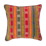 Burgundy Red, Green and Orange Striped Handwoven Scatter Square Cushion from Bhutan - FRONT
