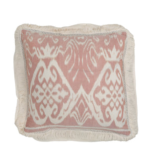 Blush Pink and Cream Square / Scatter Ikat Cushion with Fringe from Bali - FRONT