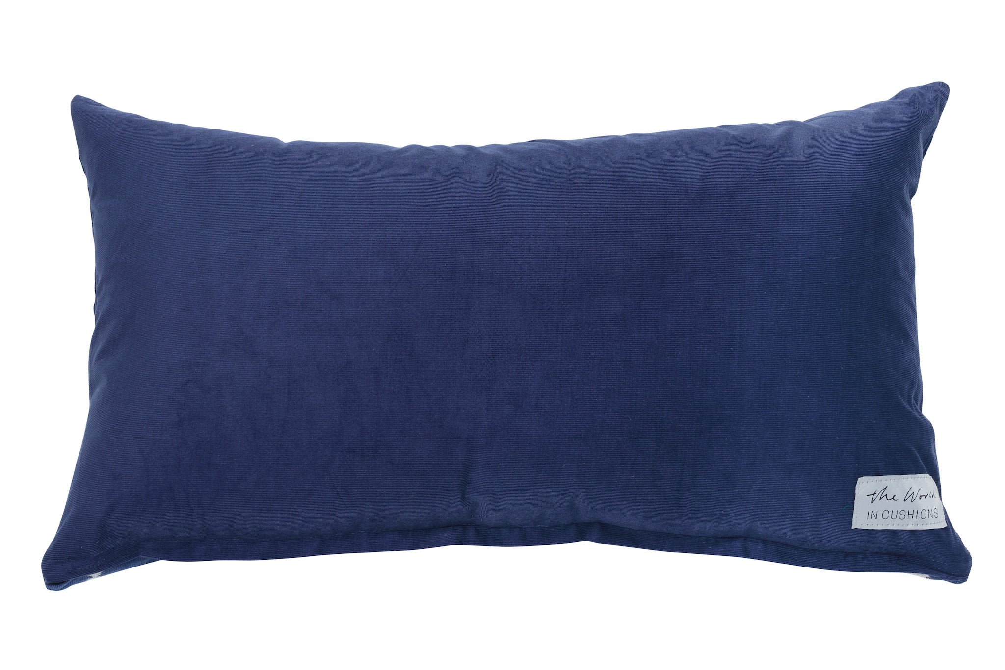 Navy Blue Corduroy Hand Woven Scatter Rectangle Cushion from Sumba, Indonesia - BACK