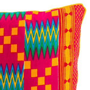 Kente/Printed/Cotton/Pattern/Ghana/Africa/Scatter/Cushion/Bright/Pink/Green/Blue/Orange/Detail/