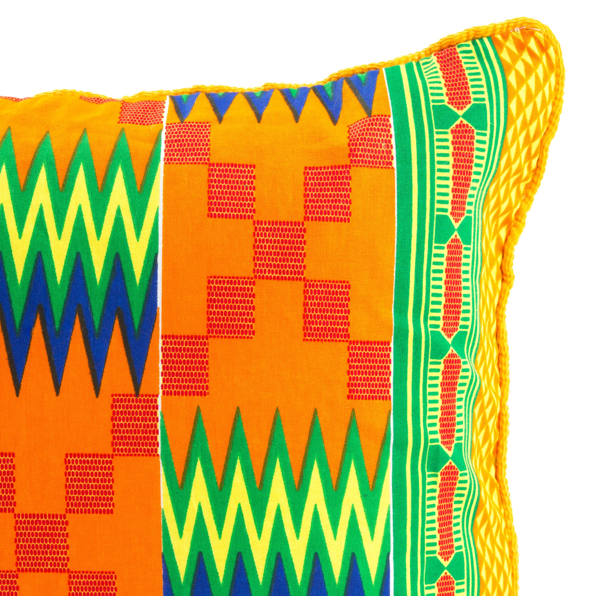 Kente/Printed/Cotton/Pattern/Ghana/Africa/Scatter/Cushion/Bright/Green/Blue/Orange/Florescent/Detail/