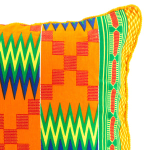 Kente/Printed/Cotton/Pattern/Ghana/Africa/Scatter/Cushion/Bright/Green/Blue/Orange/Florescent/Detail/