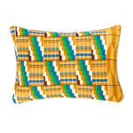 Mustard Yellow, Blue and Green Patterned Kente Cloth Rectangle Scatter Cushion from Ghana - FRONT