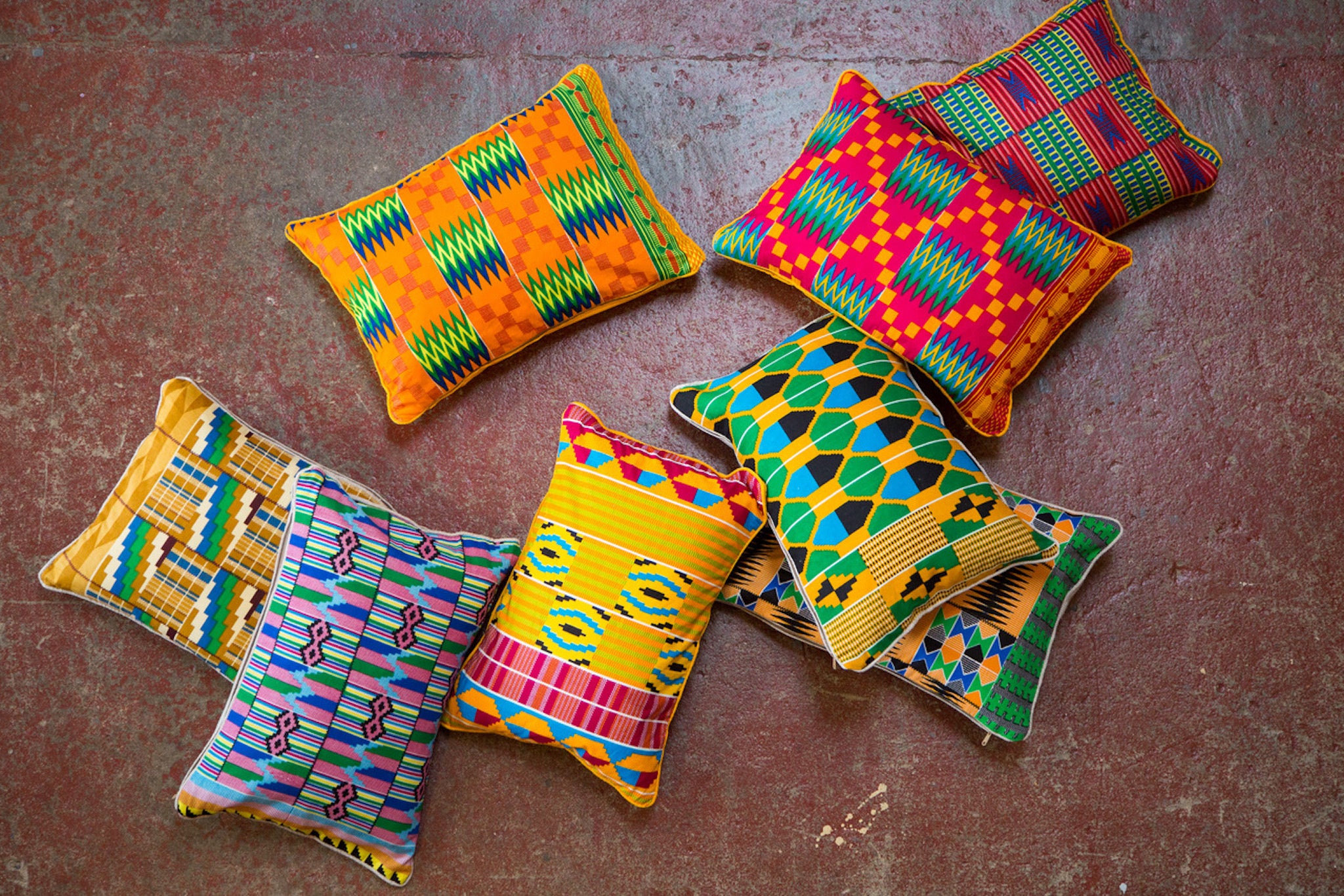 Multicoloured Patterned Kente Cloth Rectangle Scatter Cushions from Ghana