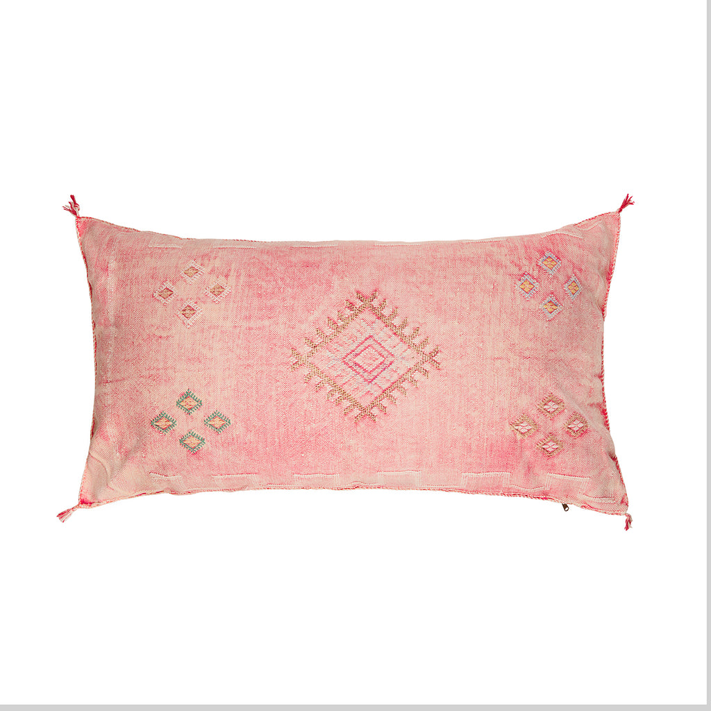 Large Pale Pink Cactus Silk Lumbar Cushion | Kahina