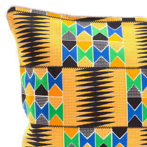 Kente/Printed/Cotton/Ghana/Africa/Scatter/Cushion/Mustard/Yellow/Green/Blue/Black/Pattern/Detail/