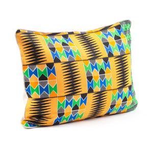 Kente/Printed/Cotton/Ghana/Africa/Scatter/Cushion/Mustard/Yellow/Green/Blue/Black/Pattern/Side/